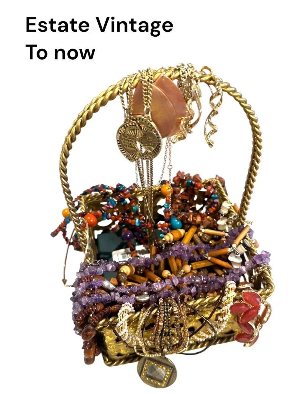 Estate Vintage to now mixed Jewlery Gold Baske Purple Amethyst Multicolor Beads
